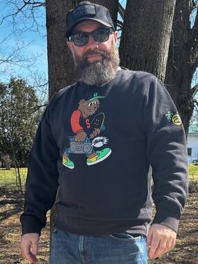 Stussy Black Crewneck with Skate Bear Graphic